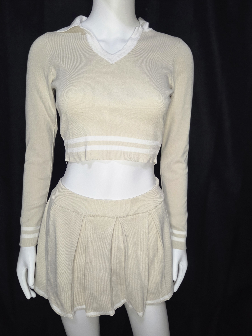 Cream Pleated Knit Sweater Mini Skort Set Y2K Preppy Clueless